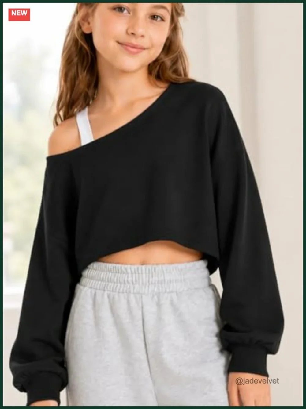 Girls Off The Shoulder Crop Top Long Sleeve Asymmetrical Sweatshirt Tween